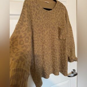 JODIFL Brown Leopard Print Sweater Crew-Neck loose fit